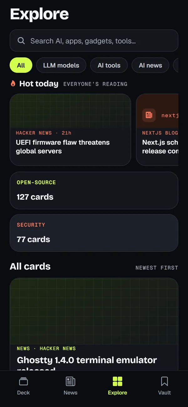 SwipeByte Explore screen