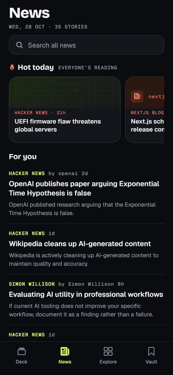 SwipeByte News screen