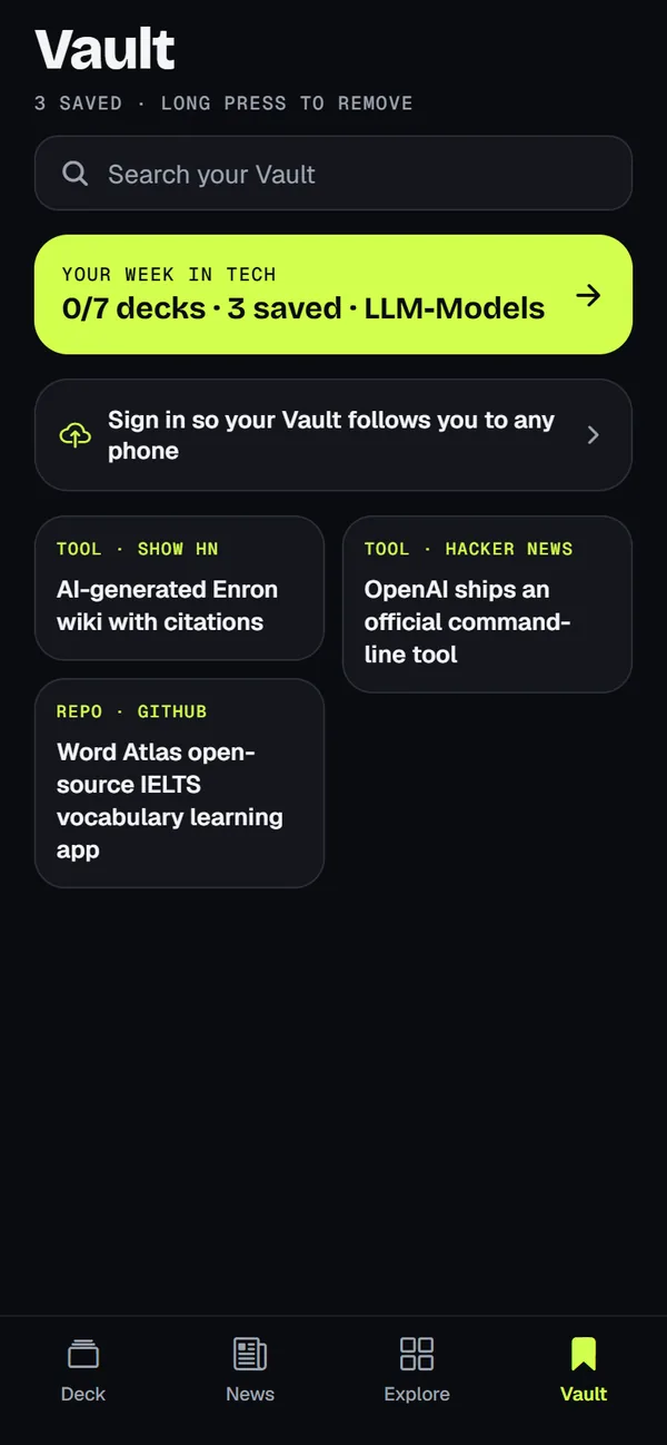 SwipeByte Vault screen